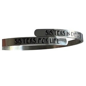 VTG Silver Tone Friendship Cuff Bracelet Sisters in Christ Sisters for Life